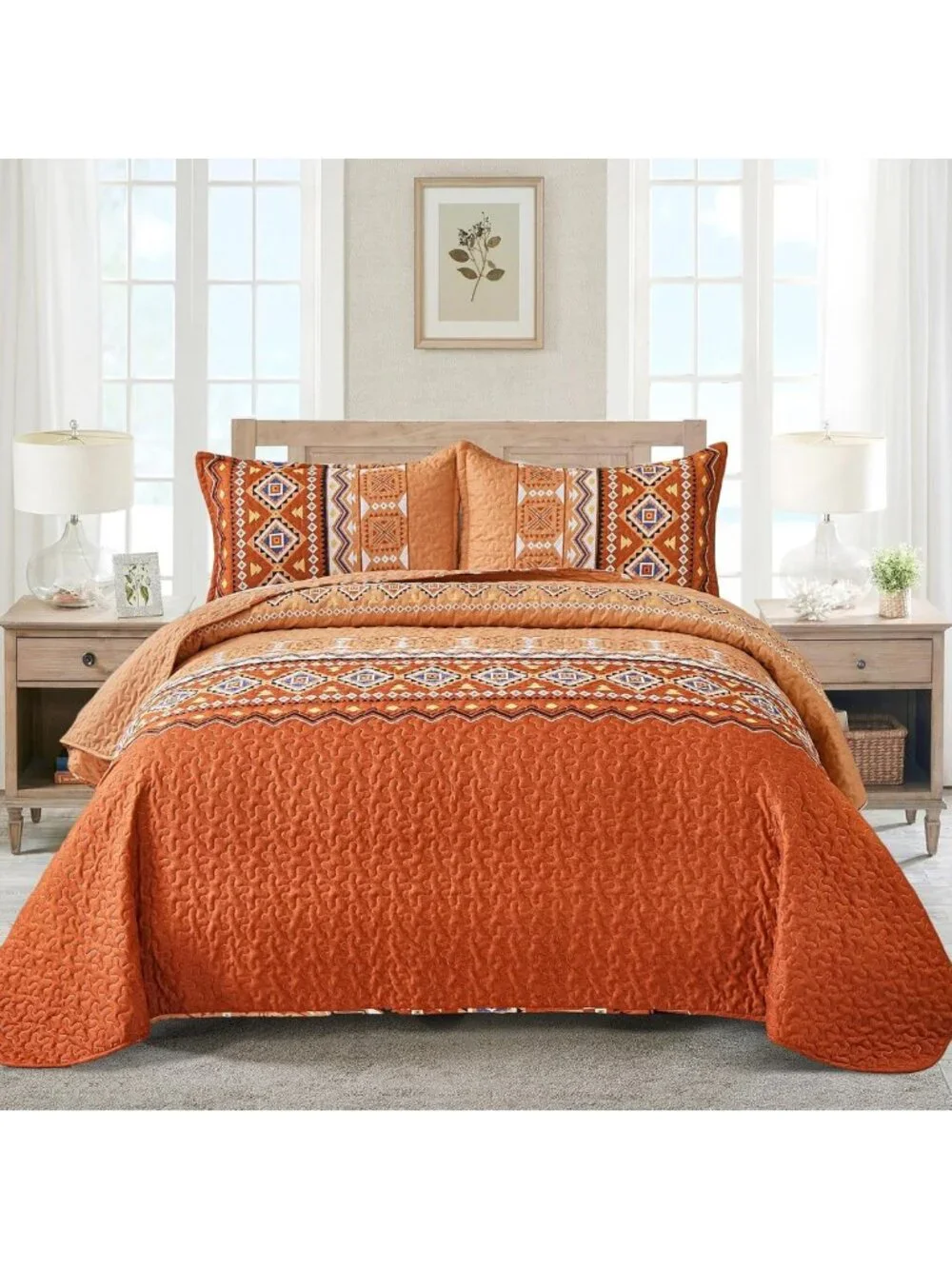 California King Quilt Set - Orange Fall Bedspread for Thanksgiving Decor